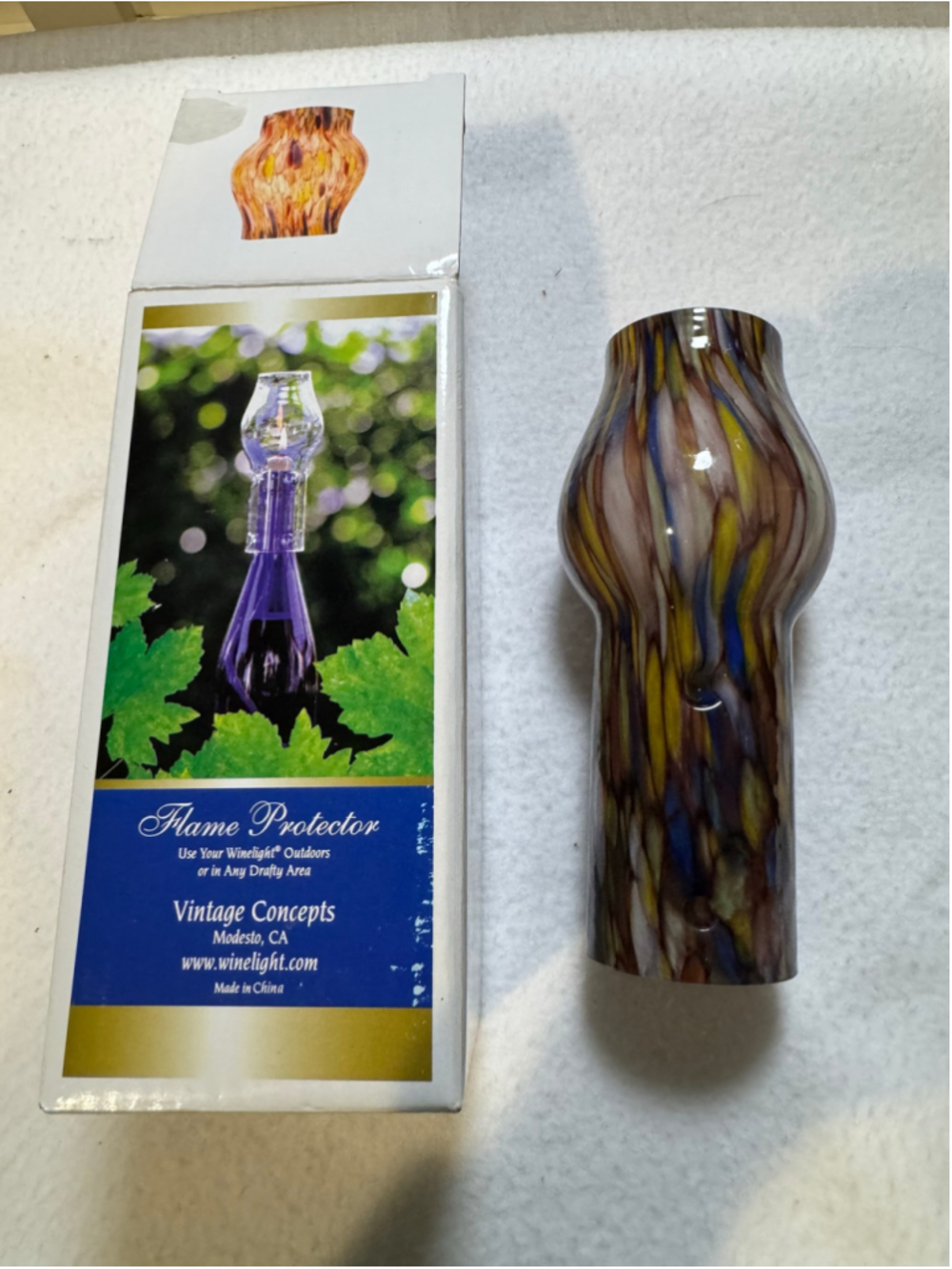 Vintage Concepts Glass Flame Protector Wine Bottle Candle Holder Tiffany